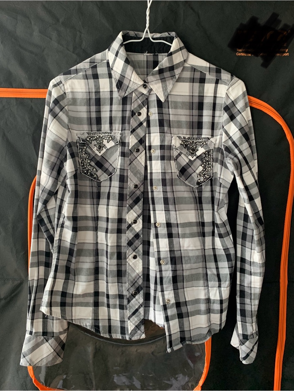 Pepe Jeans Y2K Black & White Plaid Button-Down Shirt with Embroidered Pockets